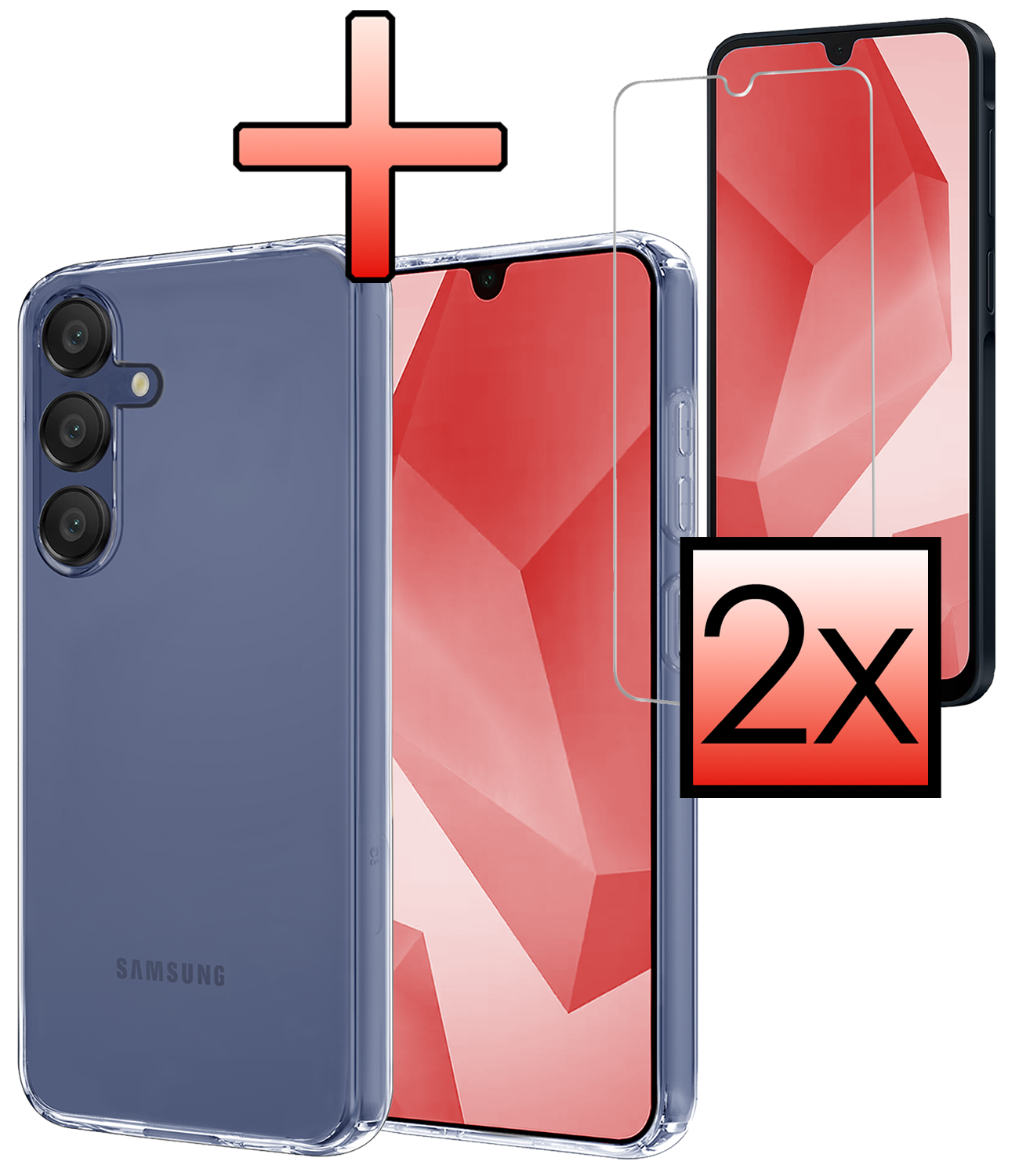 NoXx Hoes Geschikt voor Samsung A16 Hoesje Cover Siliconen Back Case Hoes Met 2x Screenprotector - Transparant