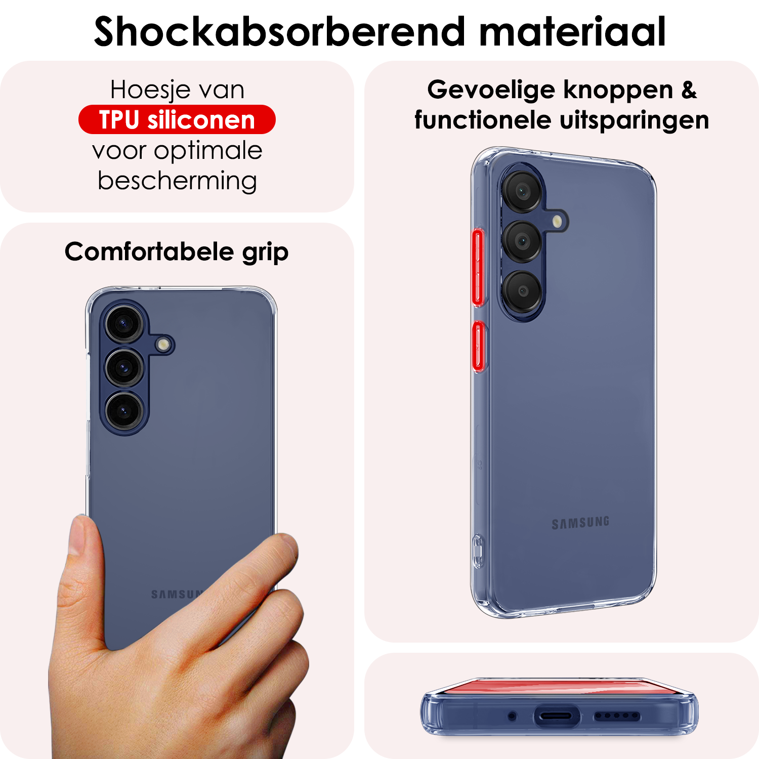NoXx Hoes Geschikt voor Samsung A16 Hoesje Cover Siliconen Back Case Hoes Met 2x Screenprotector - Transparant