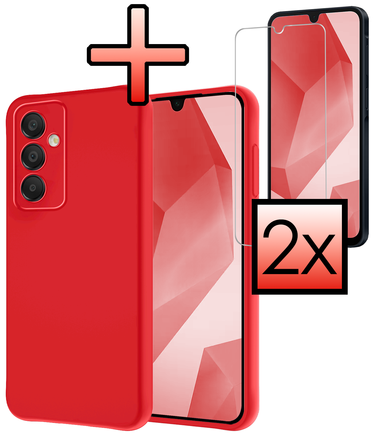 NoXx Hoes Geschikt voor Samsung A16 Hoesje Cover Siliconen Back Case Hoes Met 2x Screenprotector - Rood