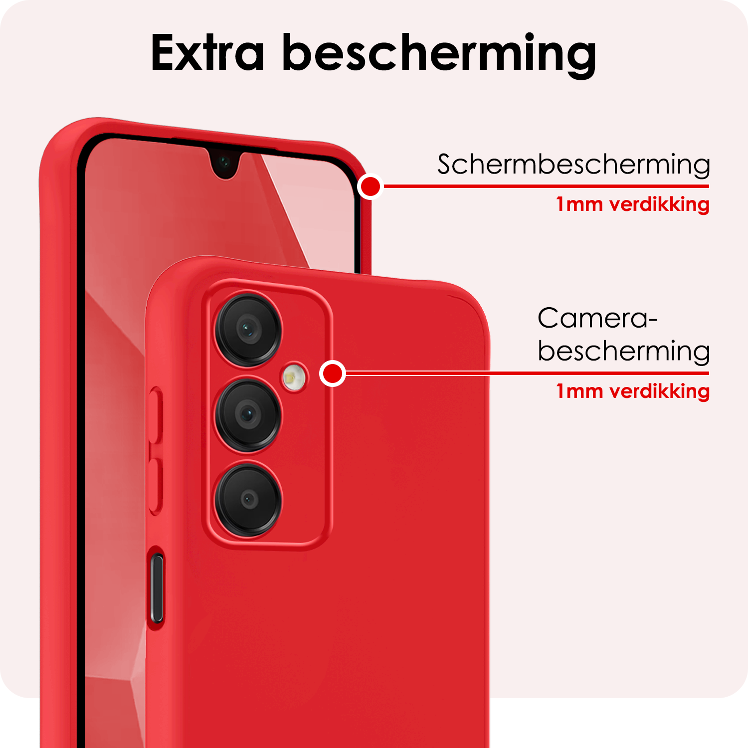 NoXx Hoes Geschikt voor Samsung A16 Hoesje Cover Siliconen Back Case Hoes Met 2x Screenprotector - Rood