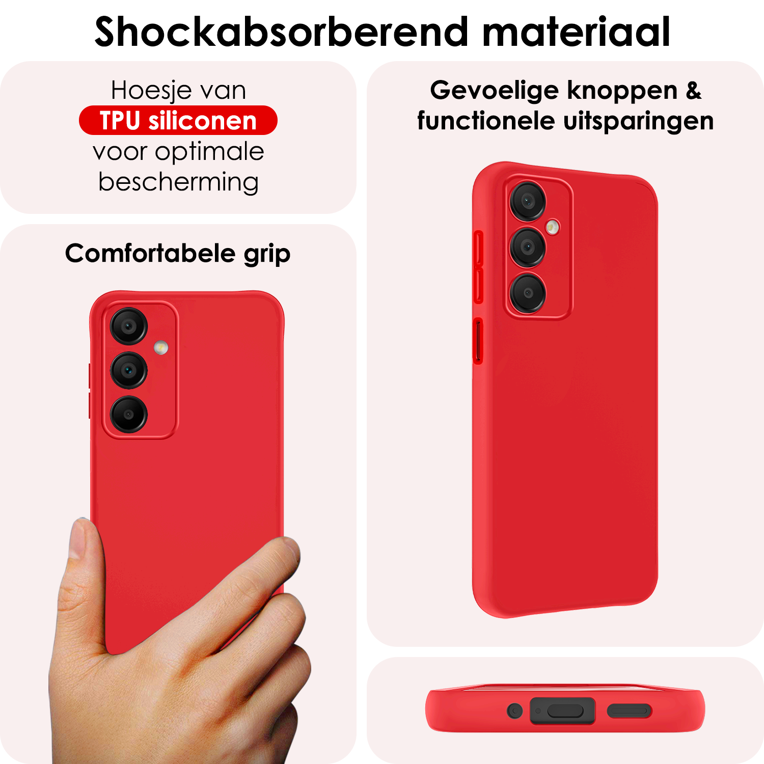 NoXx Hoes Geschikt voor Samsung A16 Hoesje Cover Siliconen Back Case Hoes Met 2x Screenprotector - Rood
