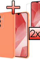 NoXx Hoes Geschikt voor Samsung A16 Hoesje Cover Siliconen Back Case Hoes Met 2x Screenprotector - Perzik
