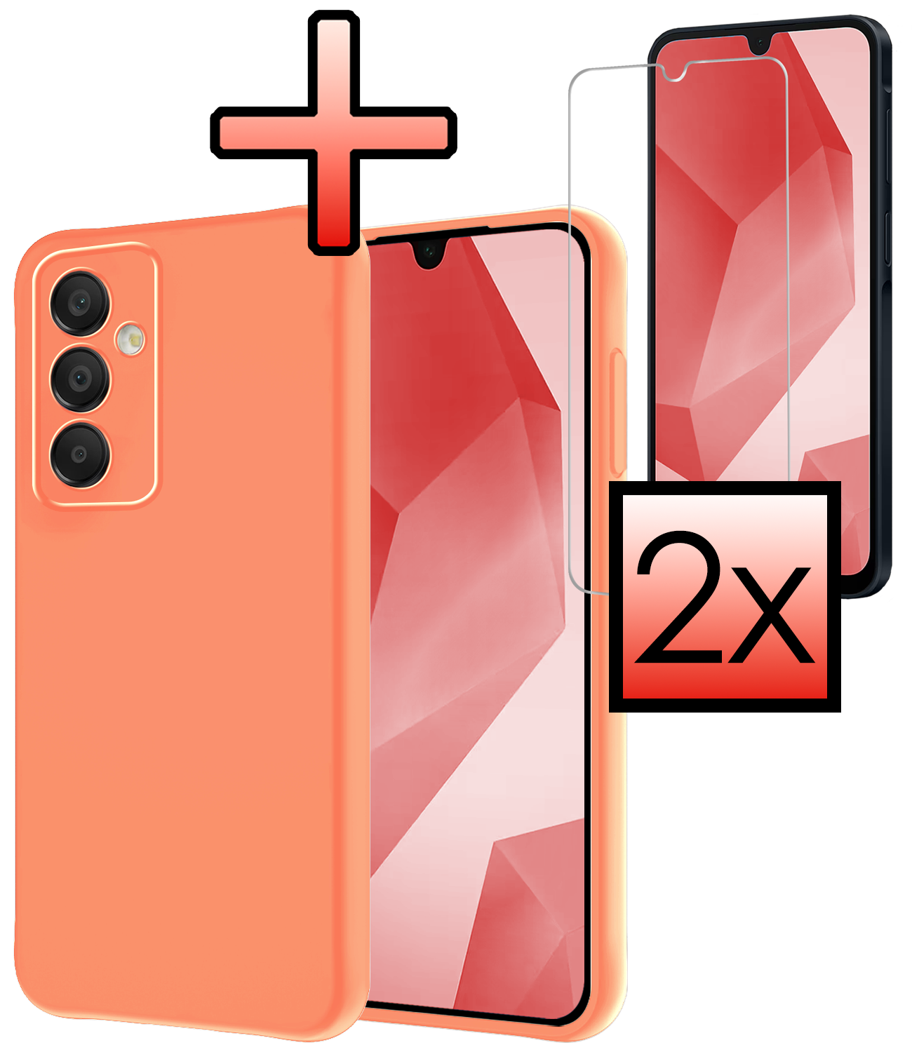 NoXx Hoes Geschikt voor Samsung A16 Hoesje Cover Siliconen Back Case Hoes Met 2x Screenprotector - Perzik
