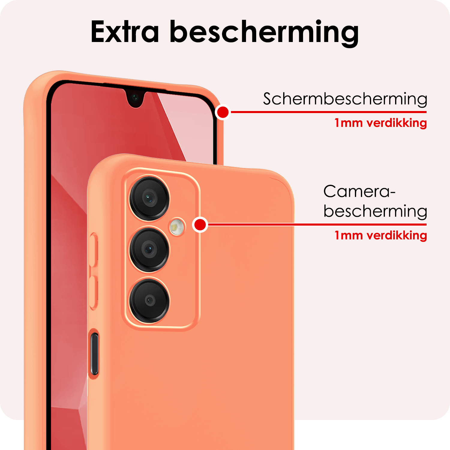 NoXx Hoes Geschikt voor Samsung A16 Hoesje Cover Siliconen Back Case Hoes Met 2x Screenprotector - Perzik