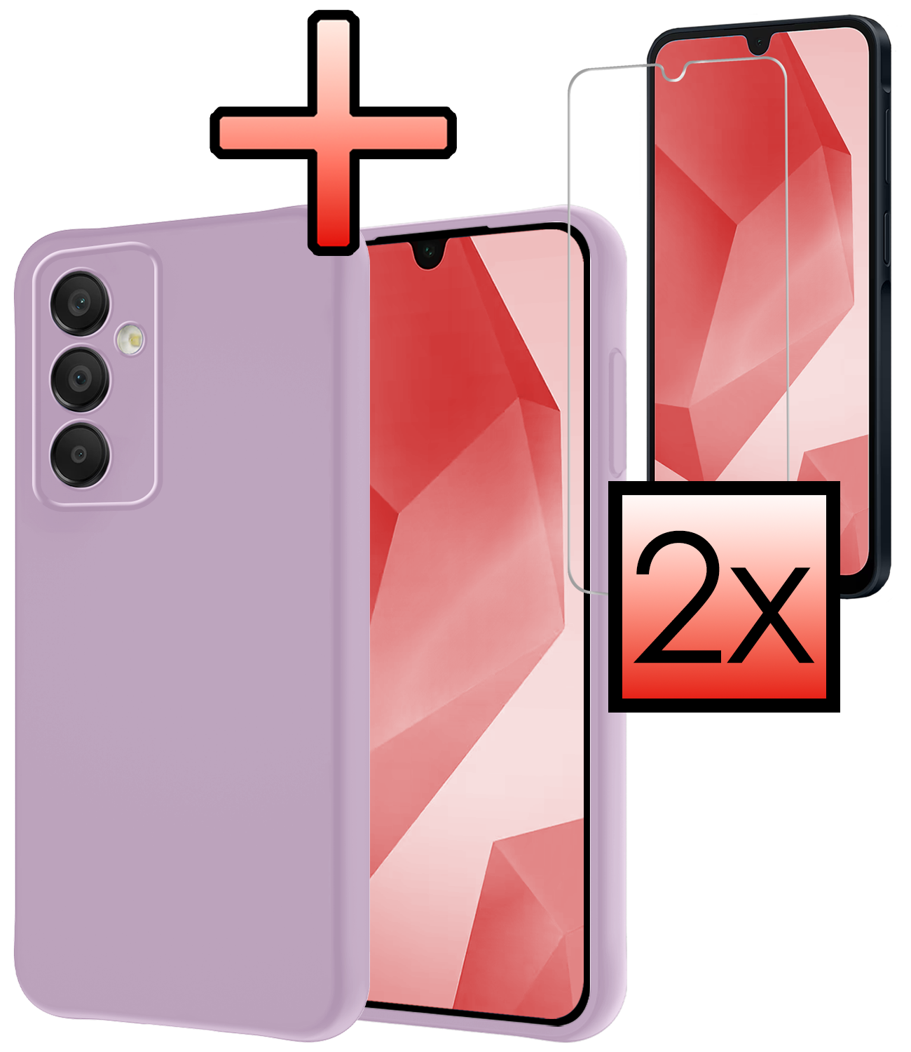 NoXx Hoes Geschikt voor Samsung A16 Hoesje Cover Siliconen Back Case Hoes Met 2x Screenprotector - Lila
