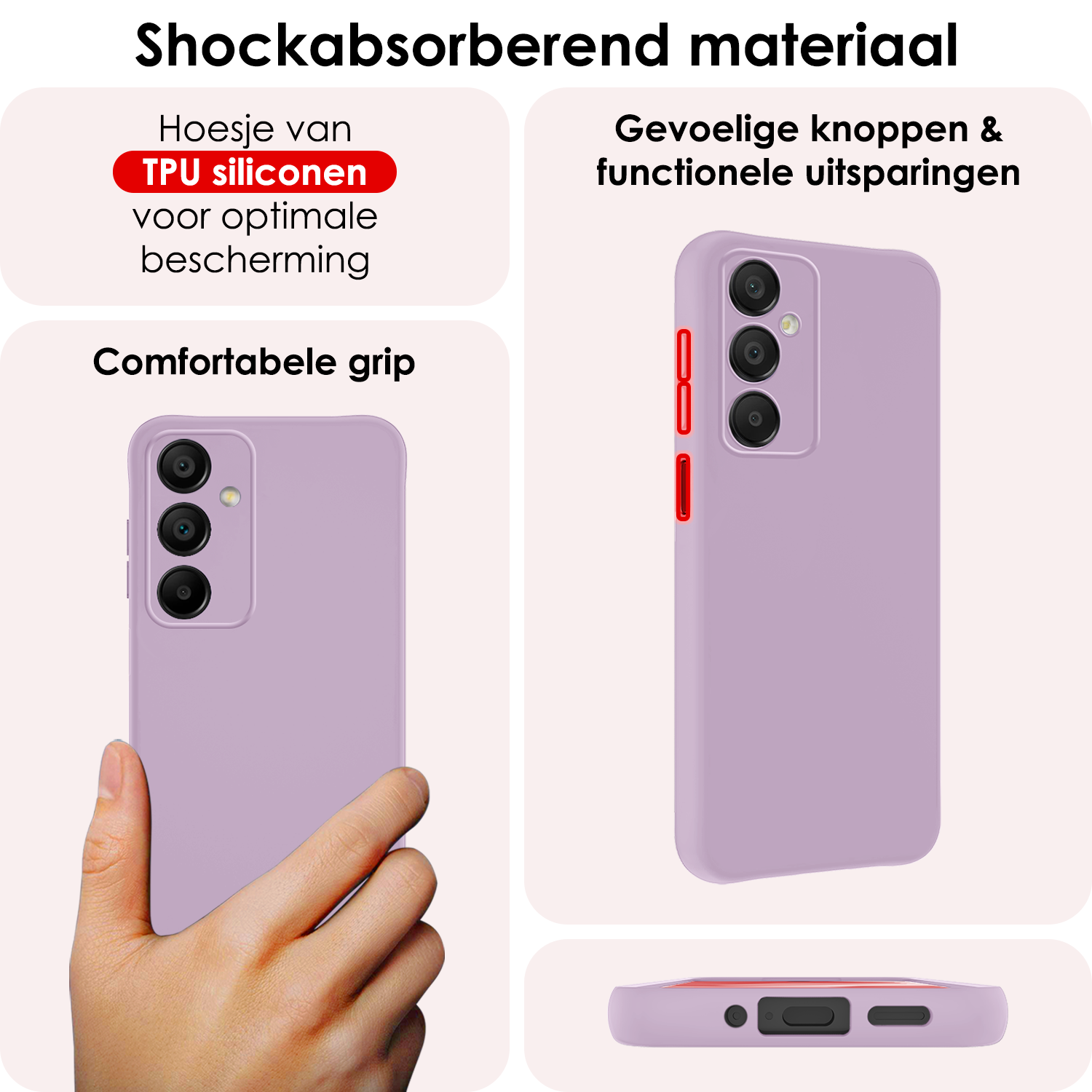 NoXx Hoes Geschikt voor Samsung A16 Hoesje Cover Siliconen Back Case Hoes Met 2x Screenprotector - Lila