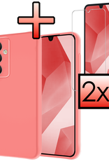 NoXx Hoes Geschikt voor Samsung A16 Hoesje Cover Siliconen Back Case Hoes Met 2x Screenprotector - Lichtroze