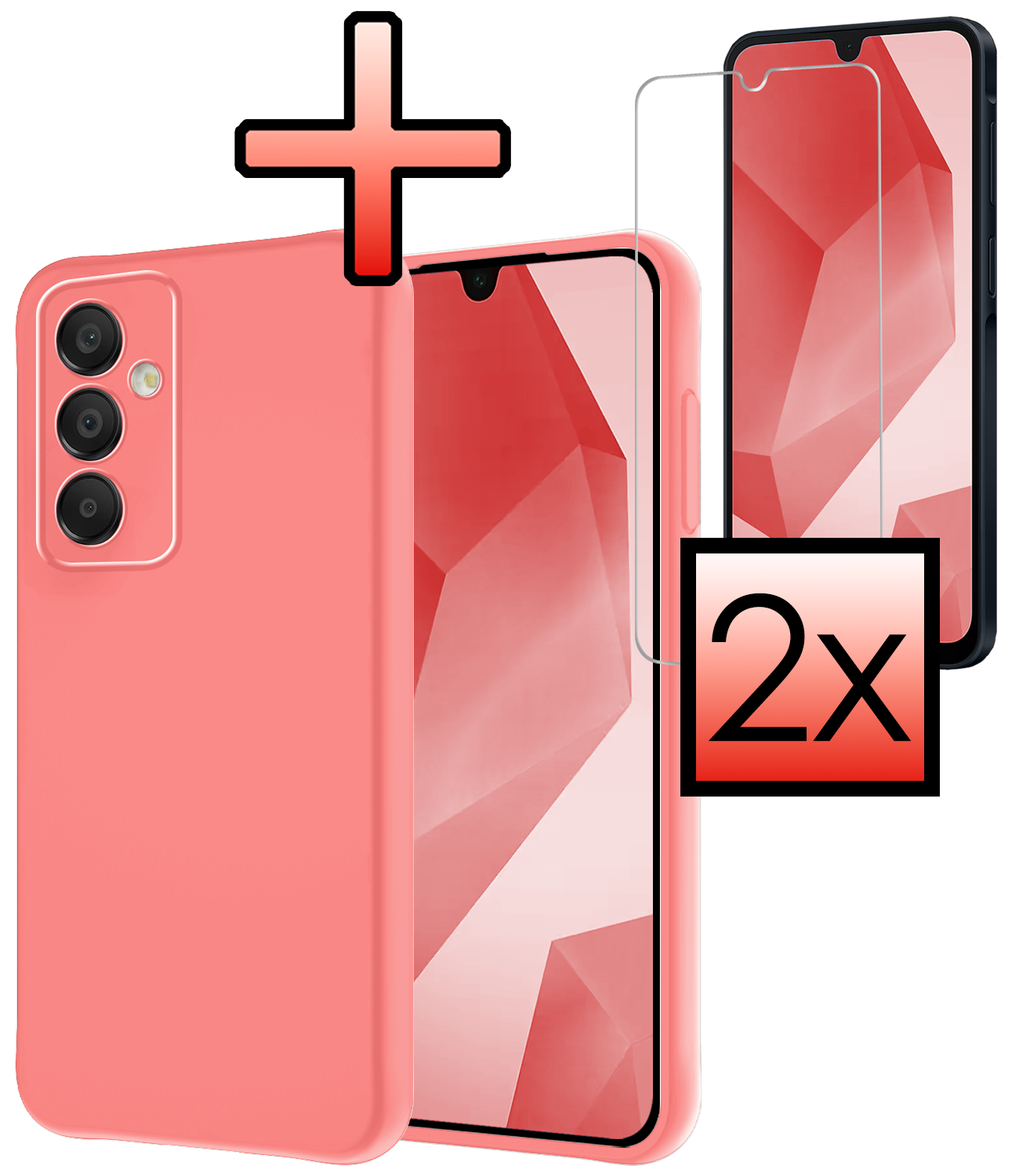 NoXx Hoes Geschikt voor Samsung A16 Hoesje Cover Siliconen Back Case Hoes Met 2x Screenprotector - Lichtroze