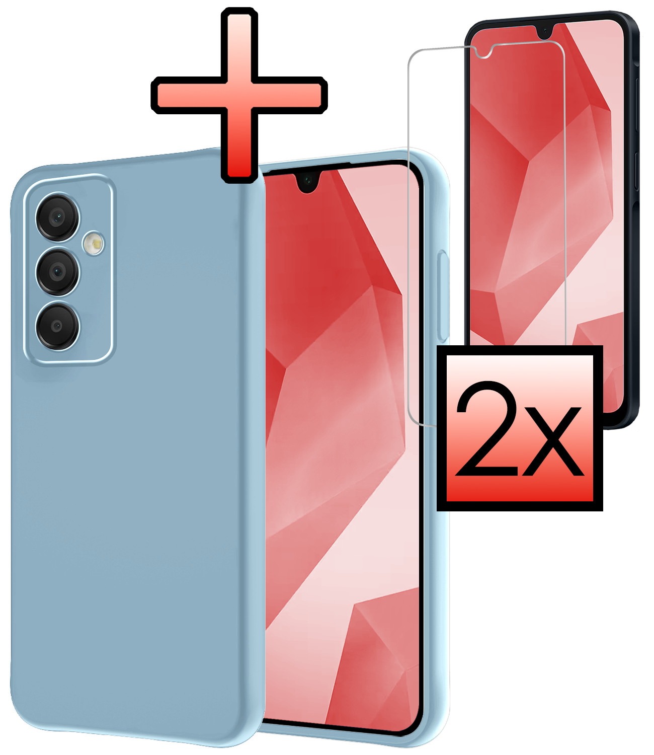 NoXx Hoes Geschikt voor Samsung A16 Hoesje Cover Siliconen Back Case Hoes Met 2x Screenprotector - Lichtblauw