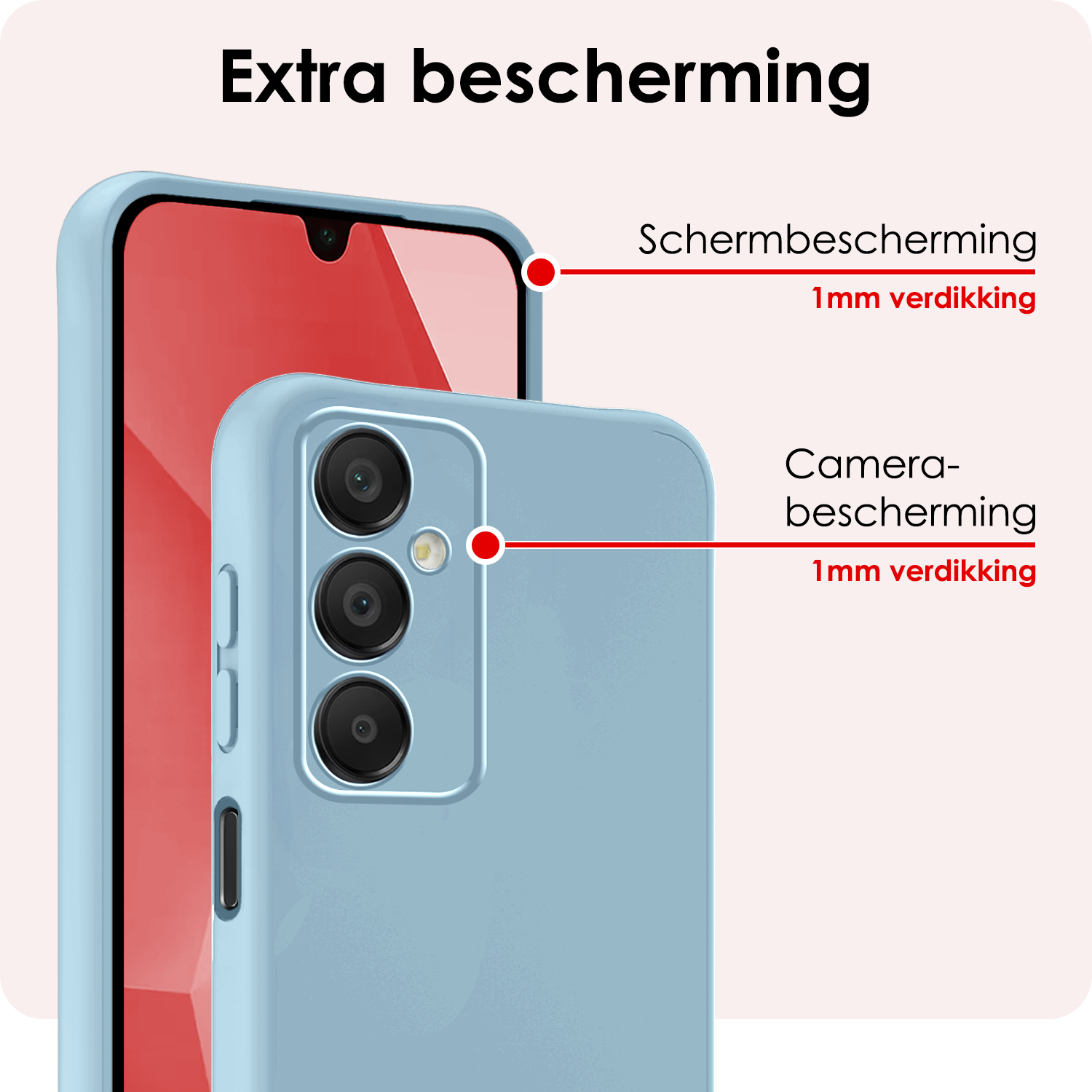 NoXx Hoes Geschikt voor Samsung A16 Hoesje Cover Siliconen Back Case Hoes Met 2x Screenprotector - Lichtblauw