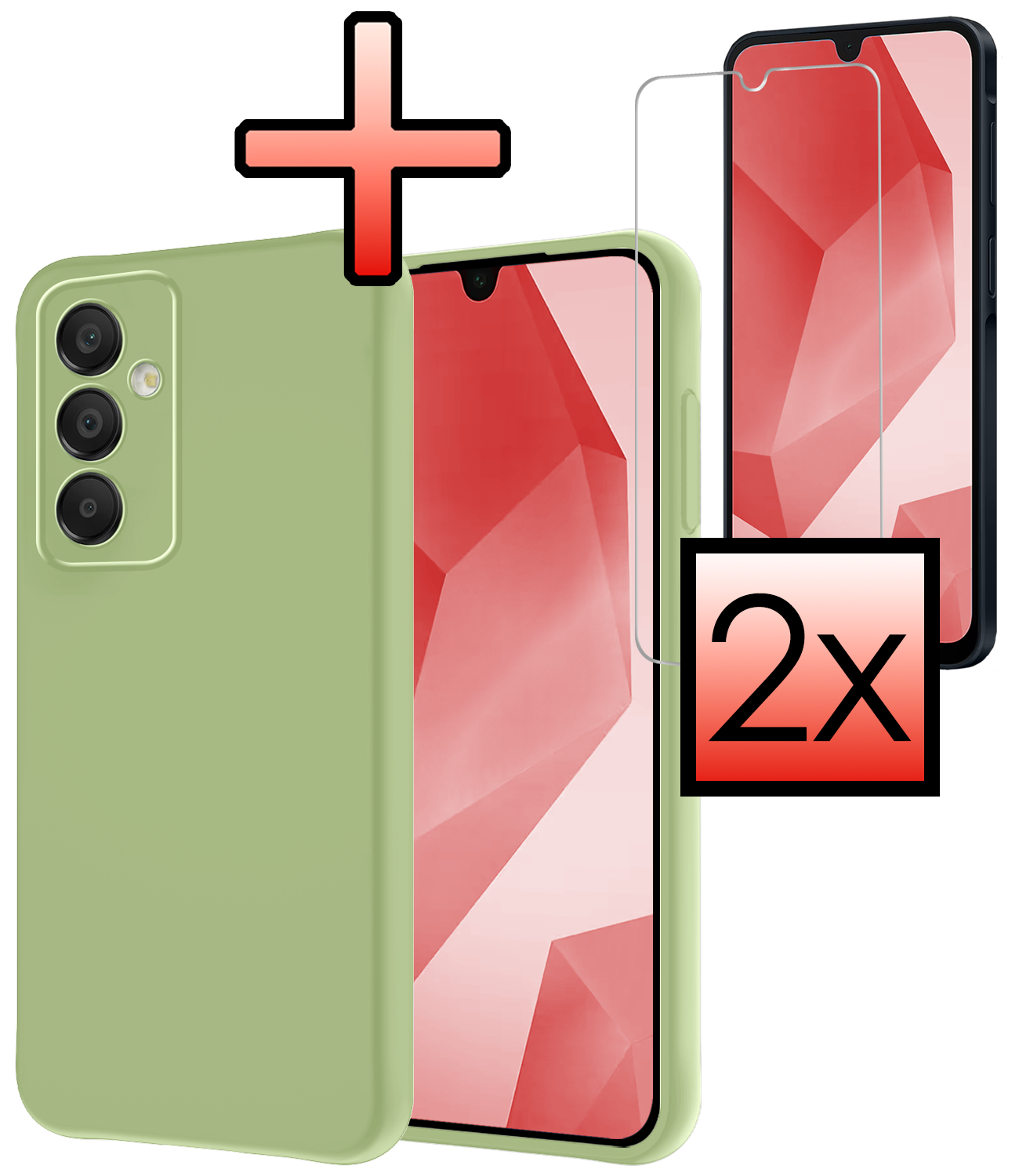 NoXx Hoes Geschikt voor Samsung A16 Hoesje Cover Siliconen Back Case Hoes Met 2x Screenprotector - Groen