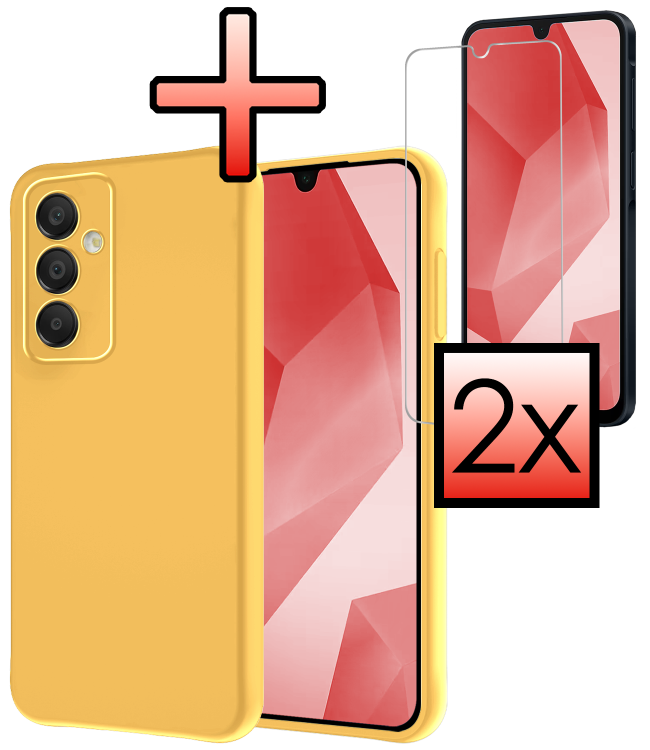 NoXx Hoes Geschikt voor Samsung A16 Hoesje Cover Siliconen Back Case Hoes Met 2x Screenprotector - Geel