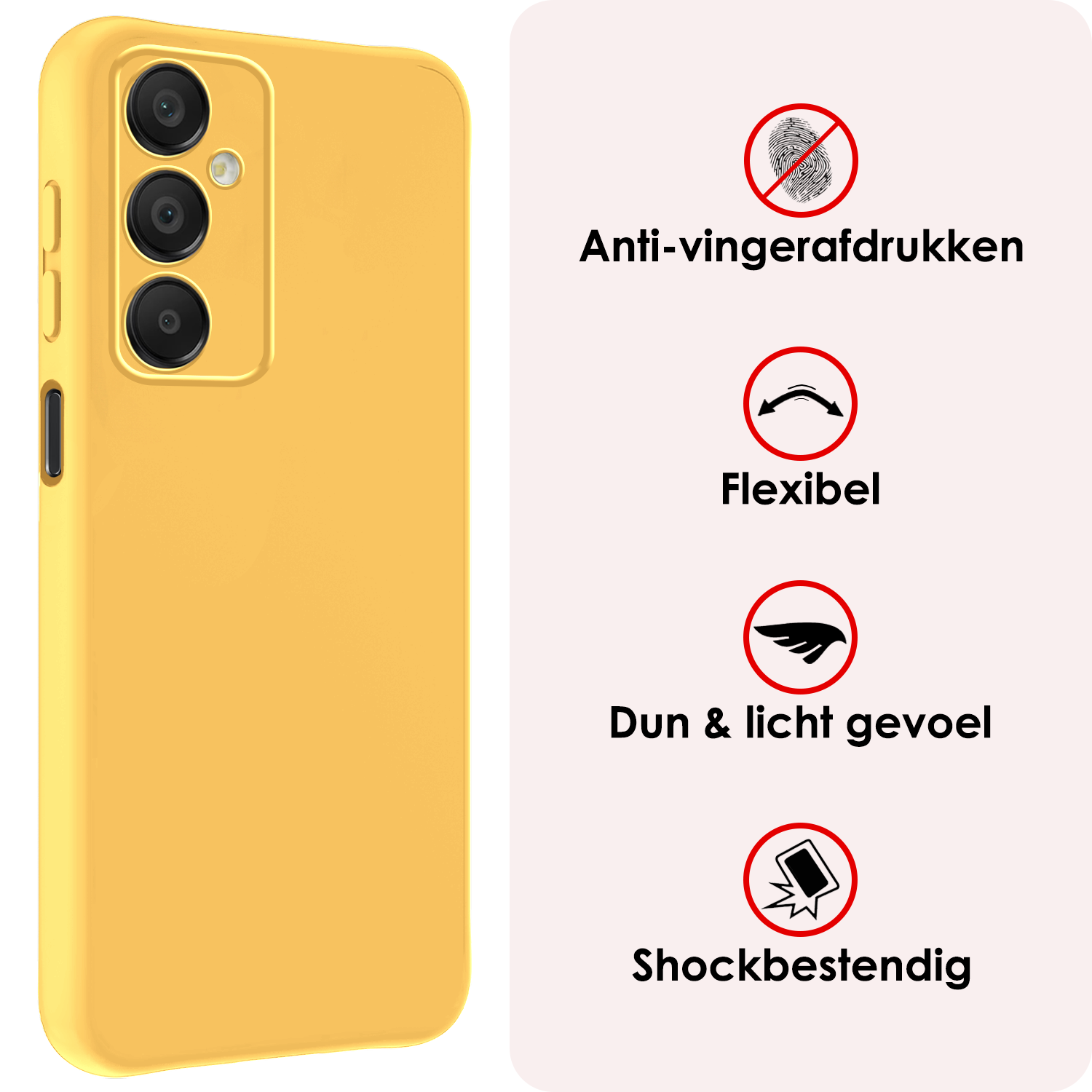NoXx Hoes Geschikt voor Samsung A16 Hoesje Cover Siliconen Back Case Hoes Met 2x Screenprotector - Geel