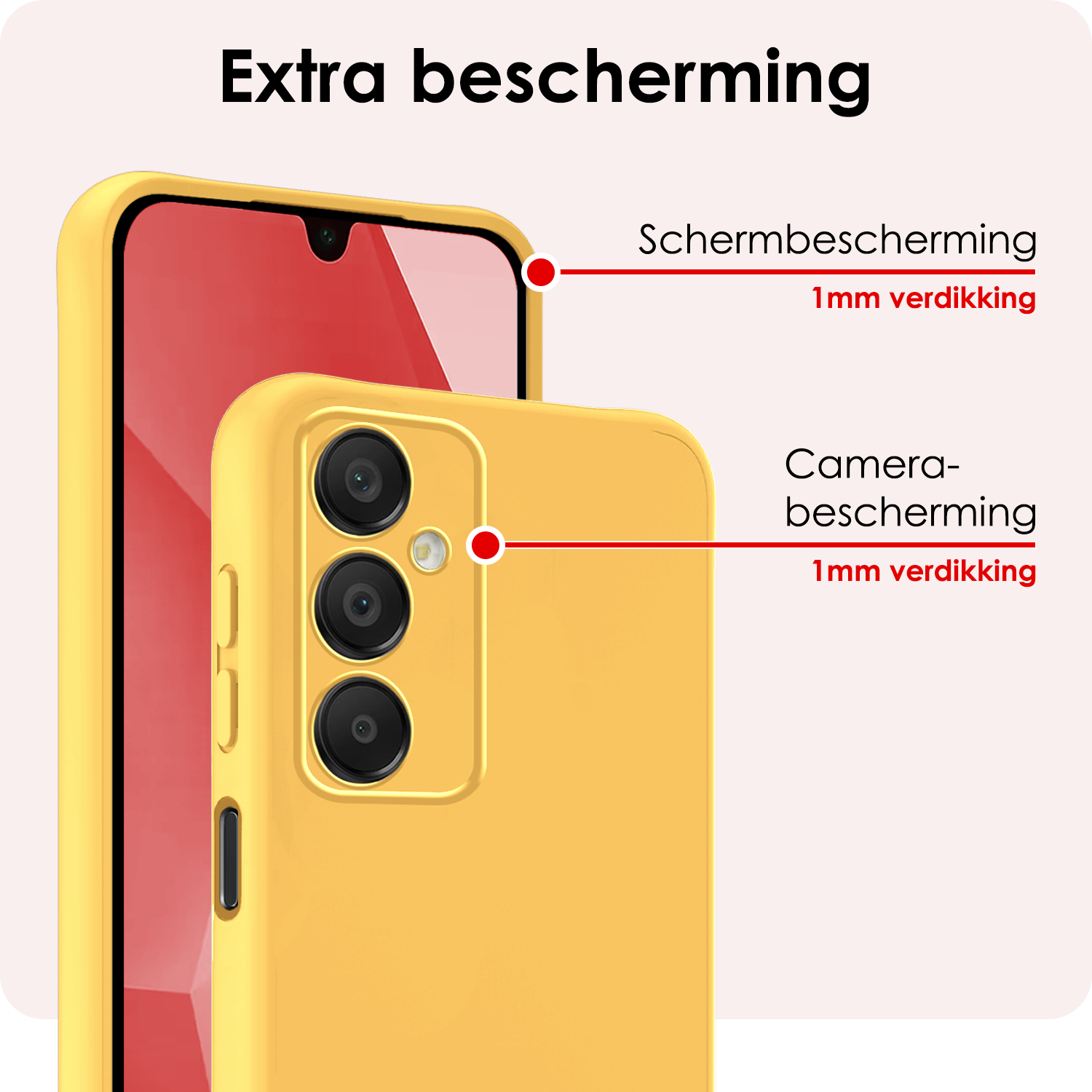 NoXx Hoes Geschikt voor Samsung A16 Hoesje Cover Siliconen Back Case Hoes Met 2x Screenprotector - Geel