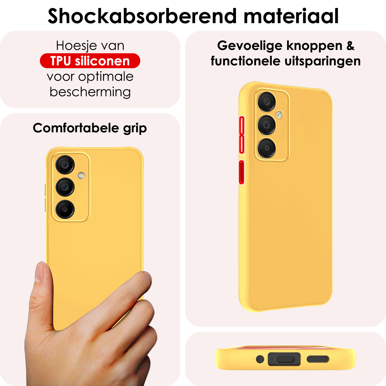 NoXx Hoes Geschikt voor Samsung A16 Hoesje Cover Siliconen Back Case Hoes Met 2x Screenprotector - Geel