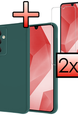 NoXx Hoes Geschikt voor Samsung A16 Hoesje Cover Siliconen Back Case Hoes Met 2x Screenprotector - Donkergroen