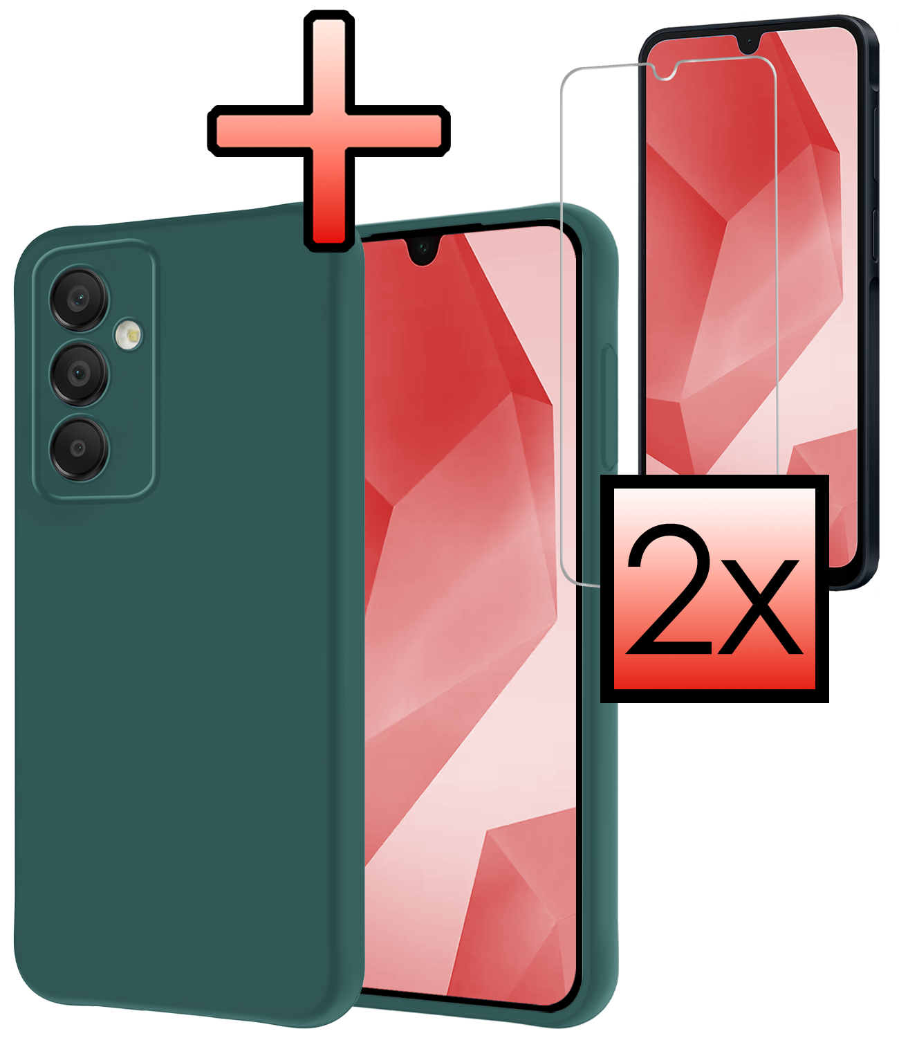 NoXx Hoes Geschikt voor Samsung A16 Hoesje Cover Siliconen Back Case Hoes Met 2x Screenprotector - Donkergroen