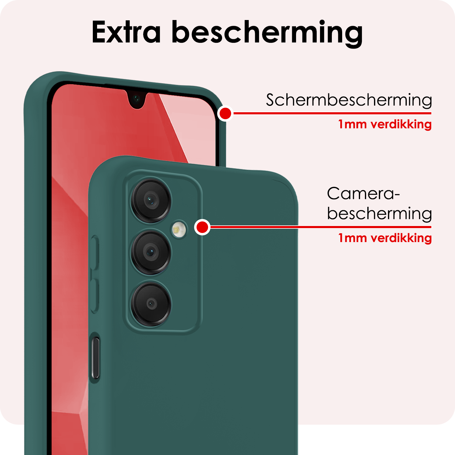 NoXx Hoes Geschikt voor Samsung A16 Hoesje Cover Siliconen Back Case Hoes Met 2x Screenprotector - Donkergroen