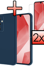 NoXx Hoes Geschikt voor Samsung A16 Hoesje Cover Siliconen Back Case Hoes Met 2x Screenprotector - Donkerblauw