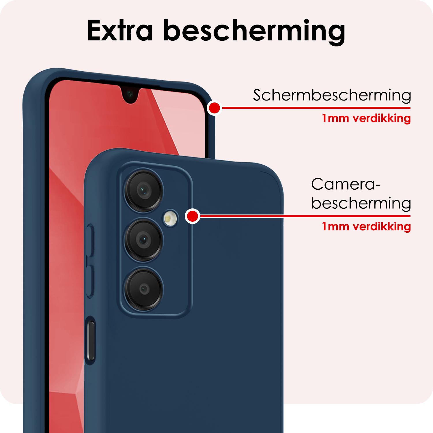 NoXx Hoes Geschikt voor Samsung A16 Hoesje Cover Siliconen Back Case Hoes Met 2x Screenprotector - Donkerblauw