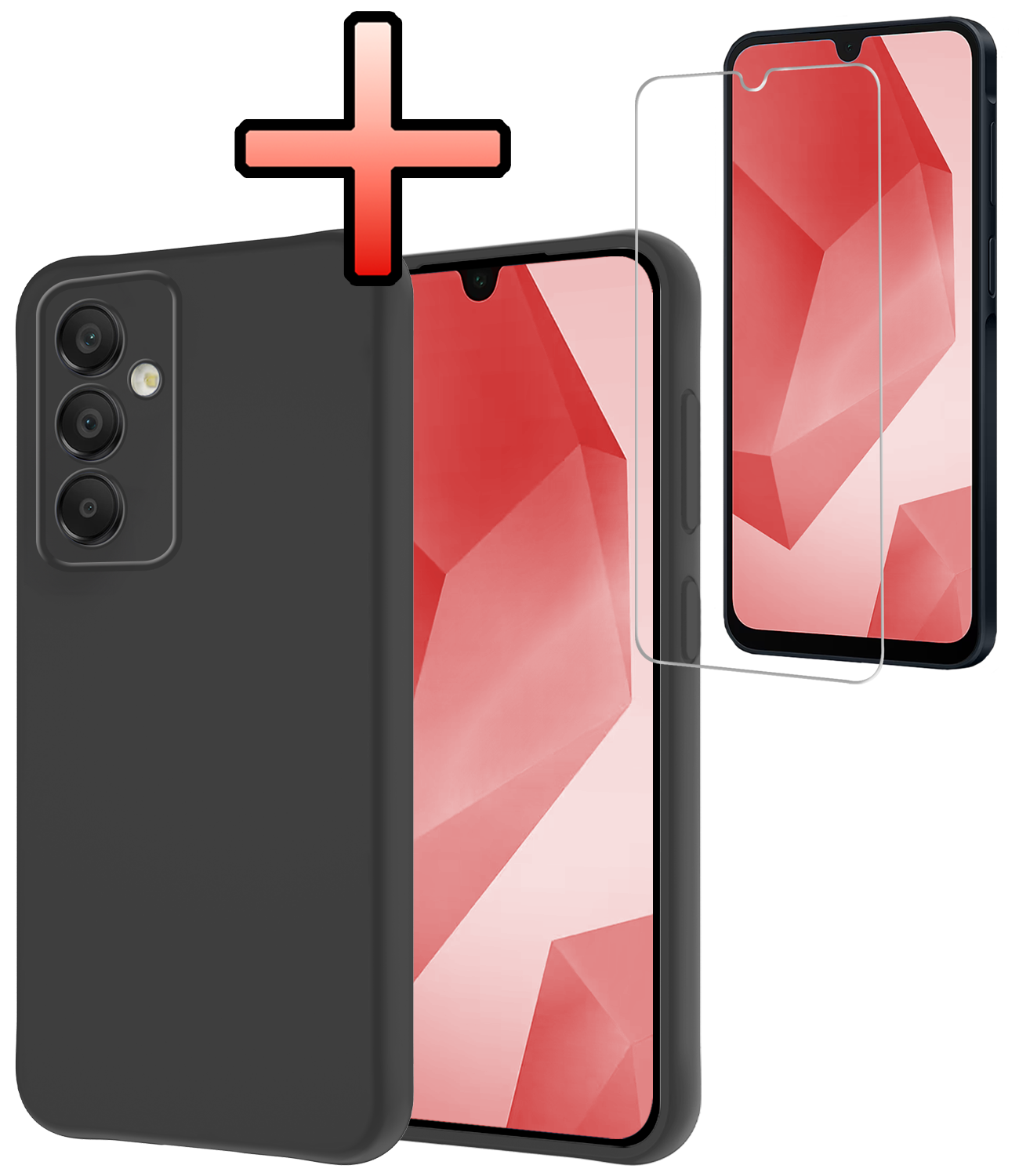 NoXx Hoes Geschikt voor Samsung A16 Hoesje Cover Siliconen Back Case Hoes Met Screenprotector - Zwart