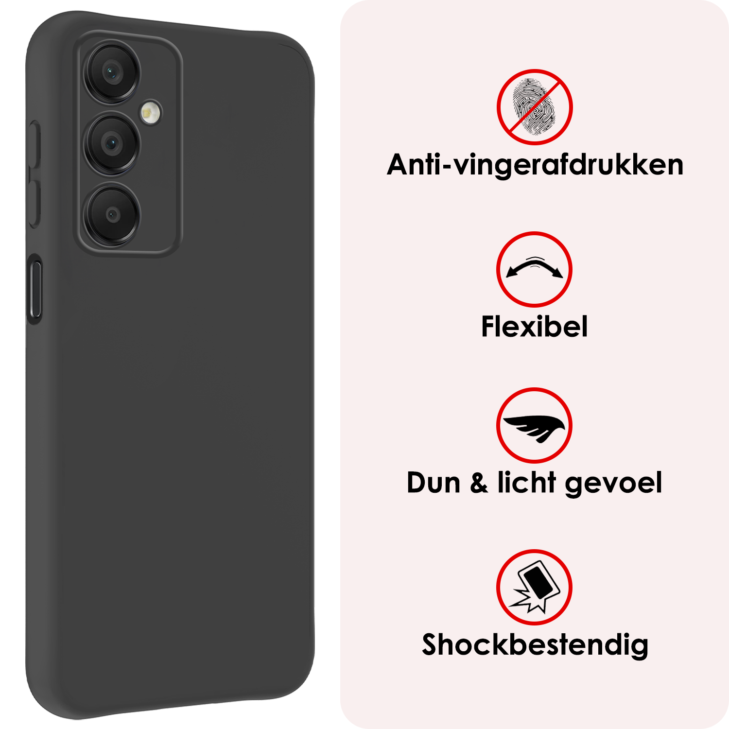 NoXx Hoes Geschikt voor Samsung A16 Hoesje Cover Siliconen Back Case Hoes Met Screenprotector - Zwart