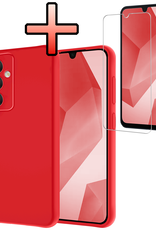 NoXx Hoes Geschikt voor Samsung A16 Hoesje Cover Siliconen Back Case Hoes Met Screenprotector - Rood