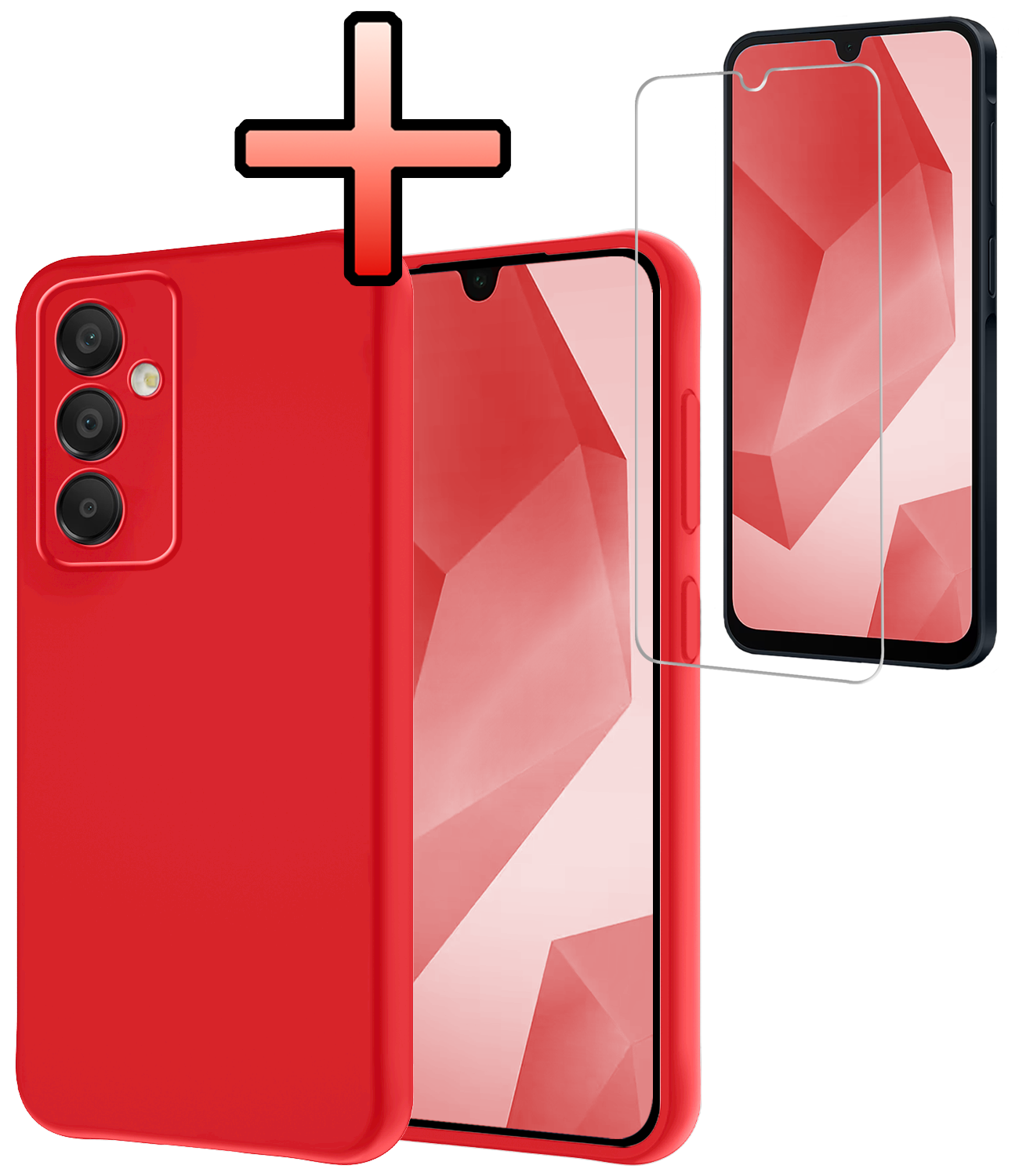NoXx Hoes Geschikt voor Samsung A16 Hoesje Cover Siliconen Back Case Hoes Met Screenprotector - Rood