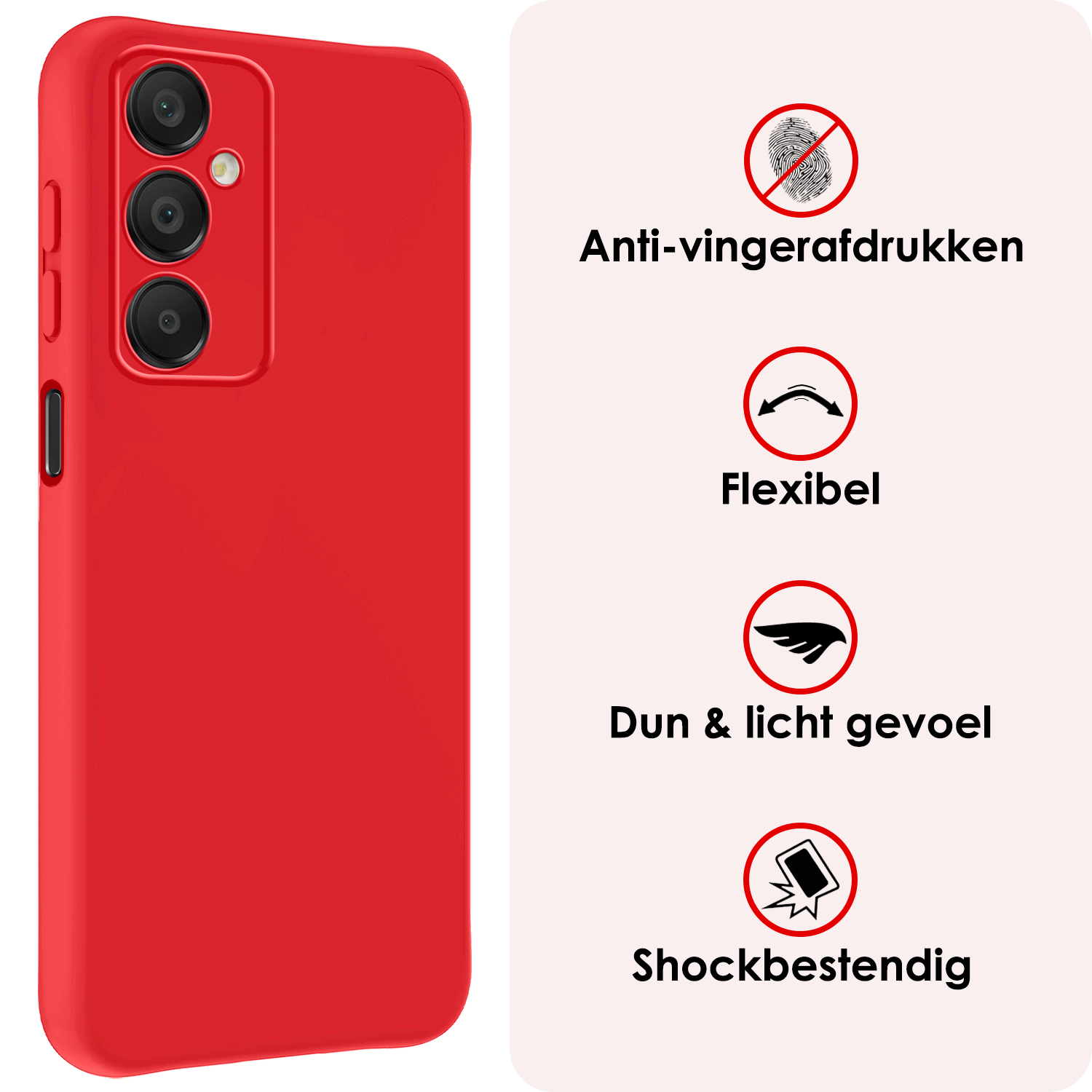 NoXx Hoes Geschikt voor Samsung A16 Hoesje Cover Siliconen Back Case Hoes Met Screenprotector - Rood
