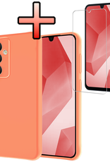 NoXx Hoes Geschikt voor Samsung A16 Hoesje Cover Siliconen Back Case Hoes Met Screenprotector - Perzik