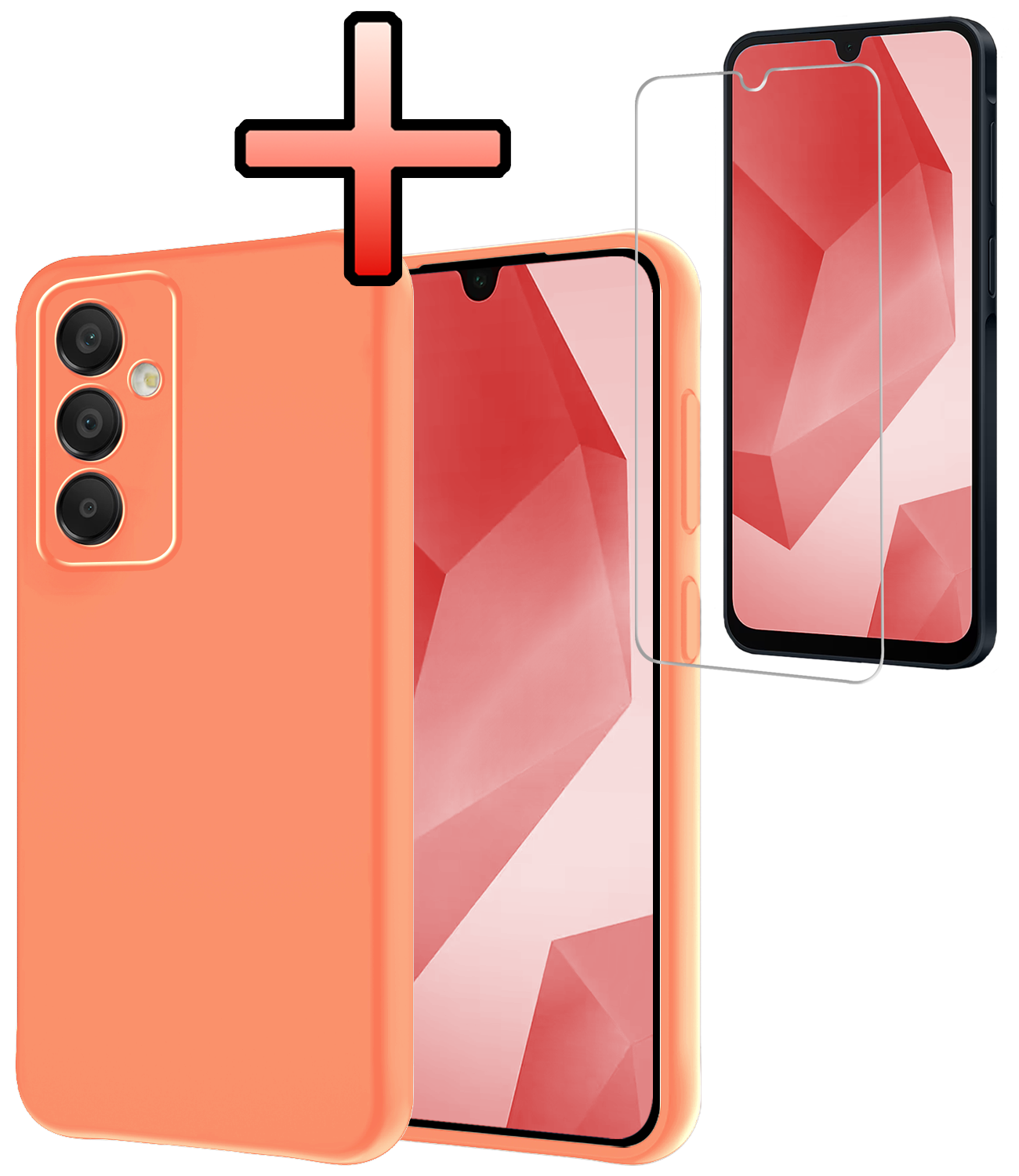 NoXx Hoes Geschikt voor Samsung A16 Hoesje Cover Siliconen Back Case Hoes Met Screenprotector - Perzik