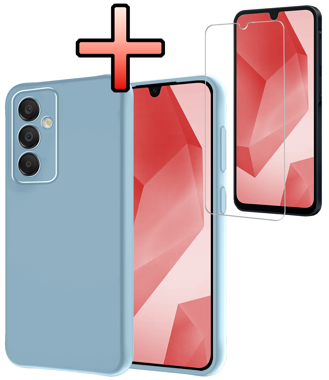 NoXx Hoes Geschikt voor Samsung A16 Hoesje Cover Siliconen Back Case Hoes Met Screenprotector - Lichtblauw