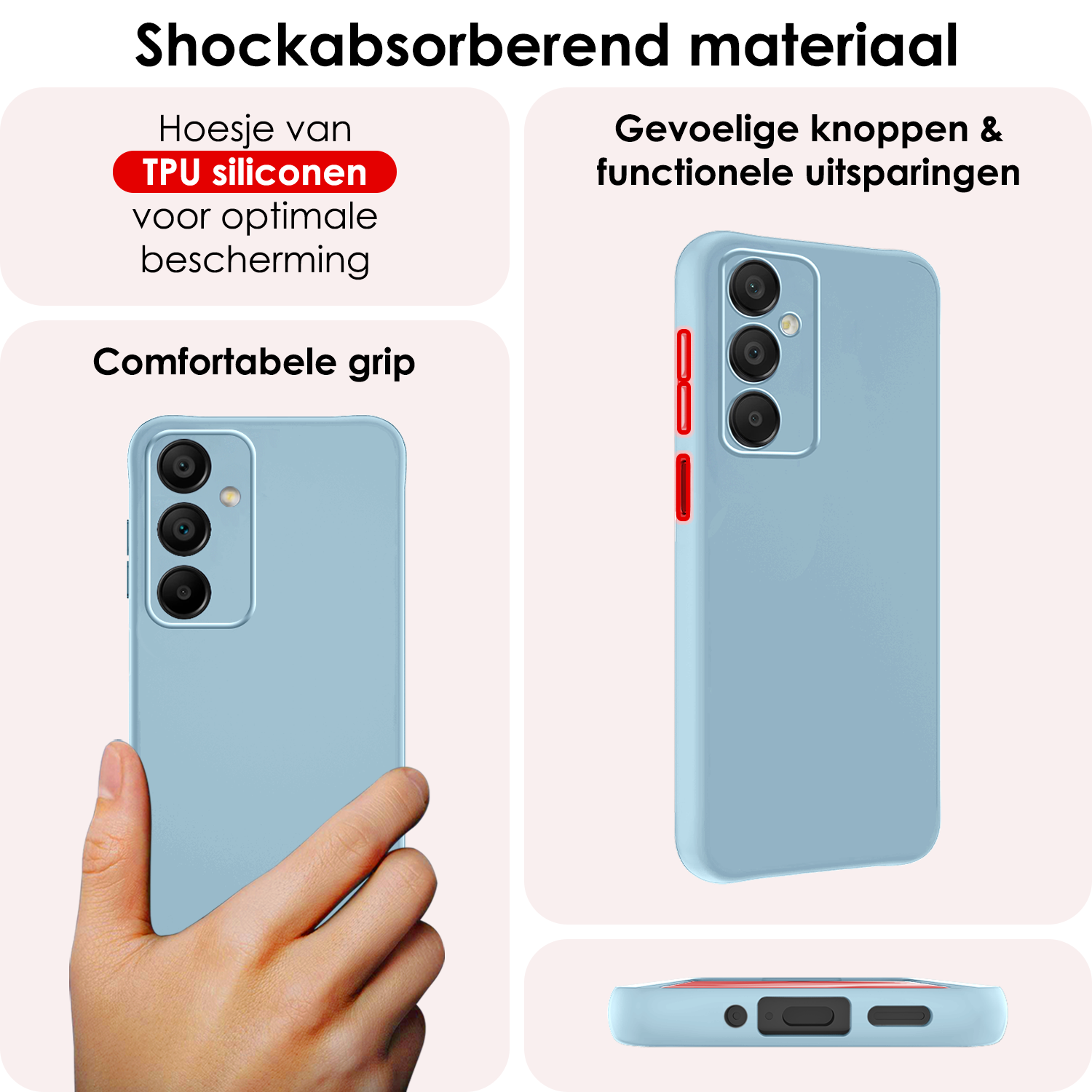 NoXx Hoes Geschikt voor Samsung A16 Hoesje Cover Siliconen Back Case Hoes Met Screenprotector - Lichtblauw