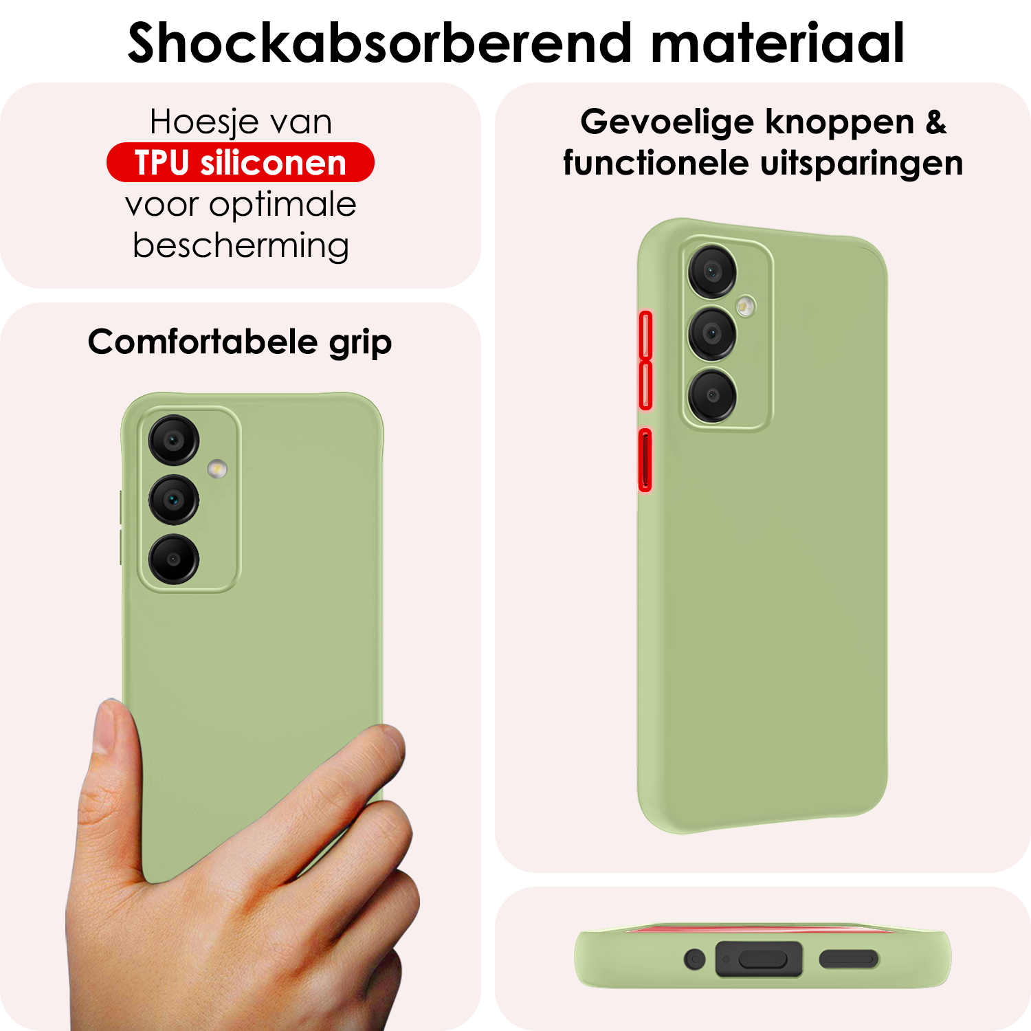 NoXx Hoes Geschikt voor Samsung A16 Hoesje Cover Siliconen Back Case Hoes Met Screenprotector - Groen