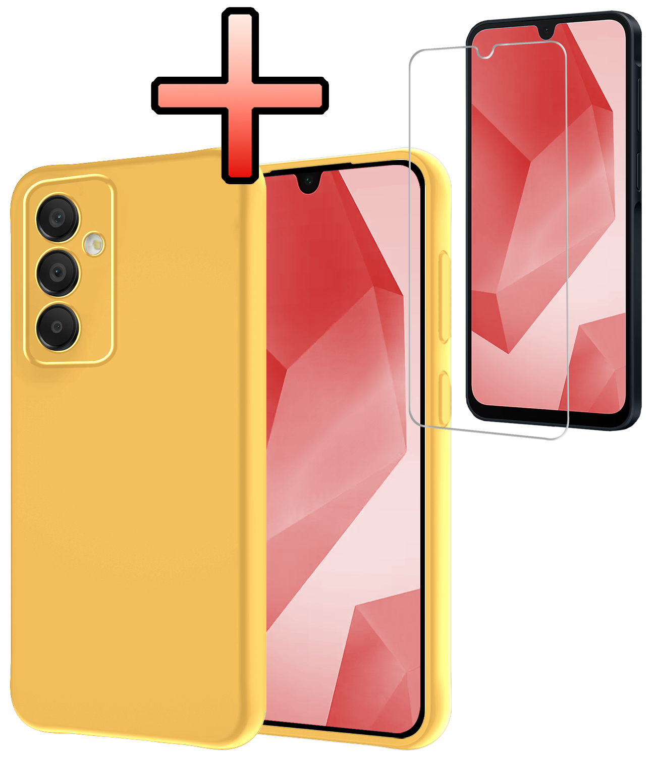 NoXx Hoes Geschikt voor Samsung A16 Hoesje Cover Siliconen Back Case Hoes Met Screenprotector - Geel