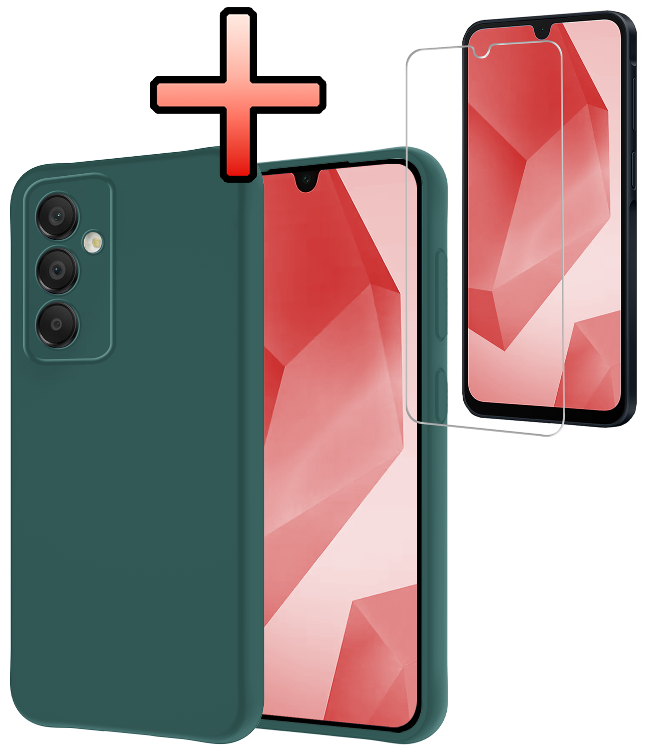 NoXx Hoes Geschikt voor Samsung A16 Hoesje Cover Siliconen Back Case Hoes Met Screenprotector - Donkergroen