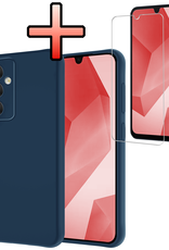 NoXx Hoes Geschikt voor Samsung A16 Hoesje Cover Siliconen Back Case Hoes Met Screenprotector - Donkerblauw