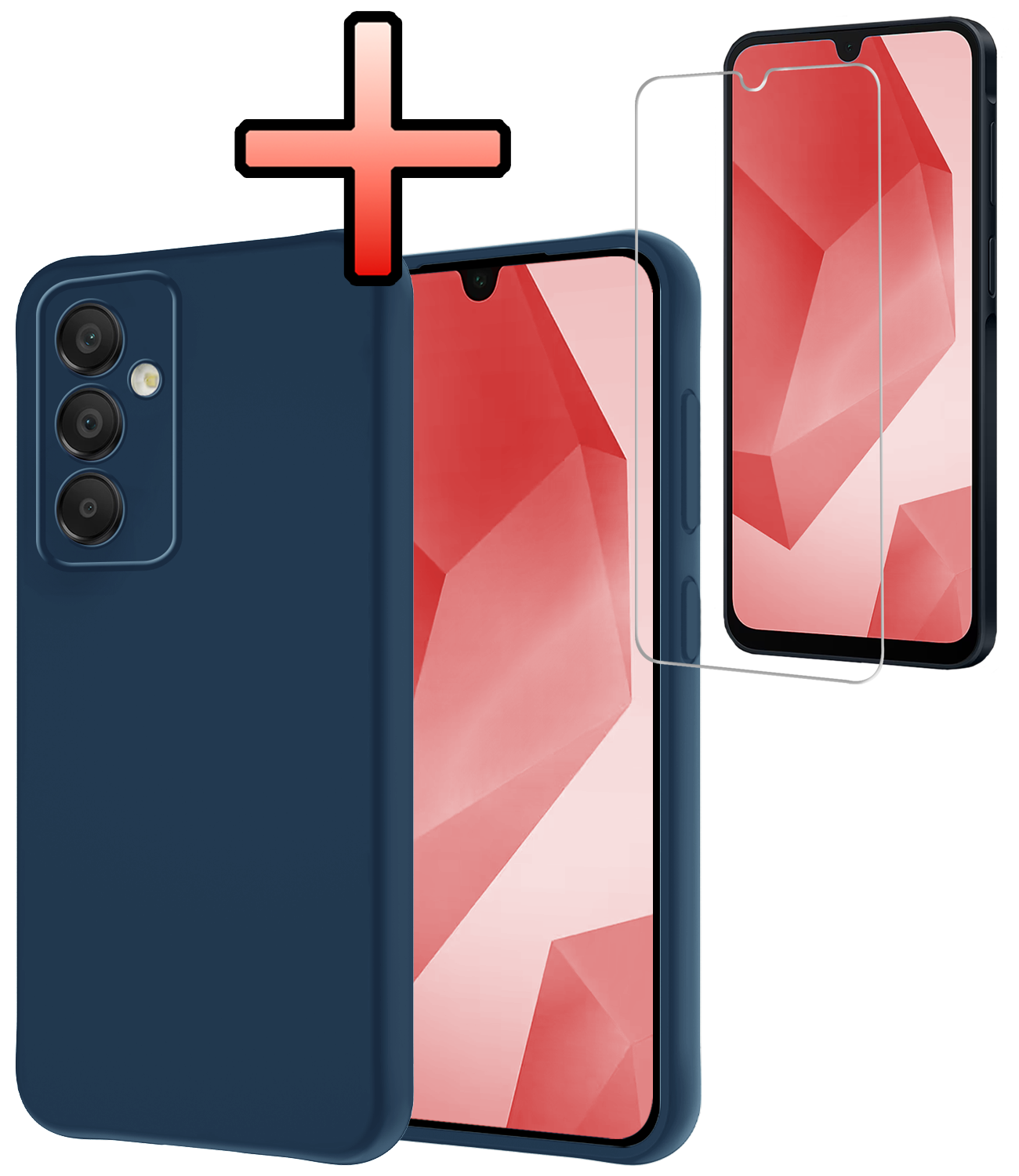 NoXx Hoes Geschikt voor Samsung A16 Hoesje Cover Siliconen Back Case Hoes Met Screenprotector - Donkerblauw