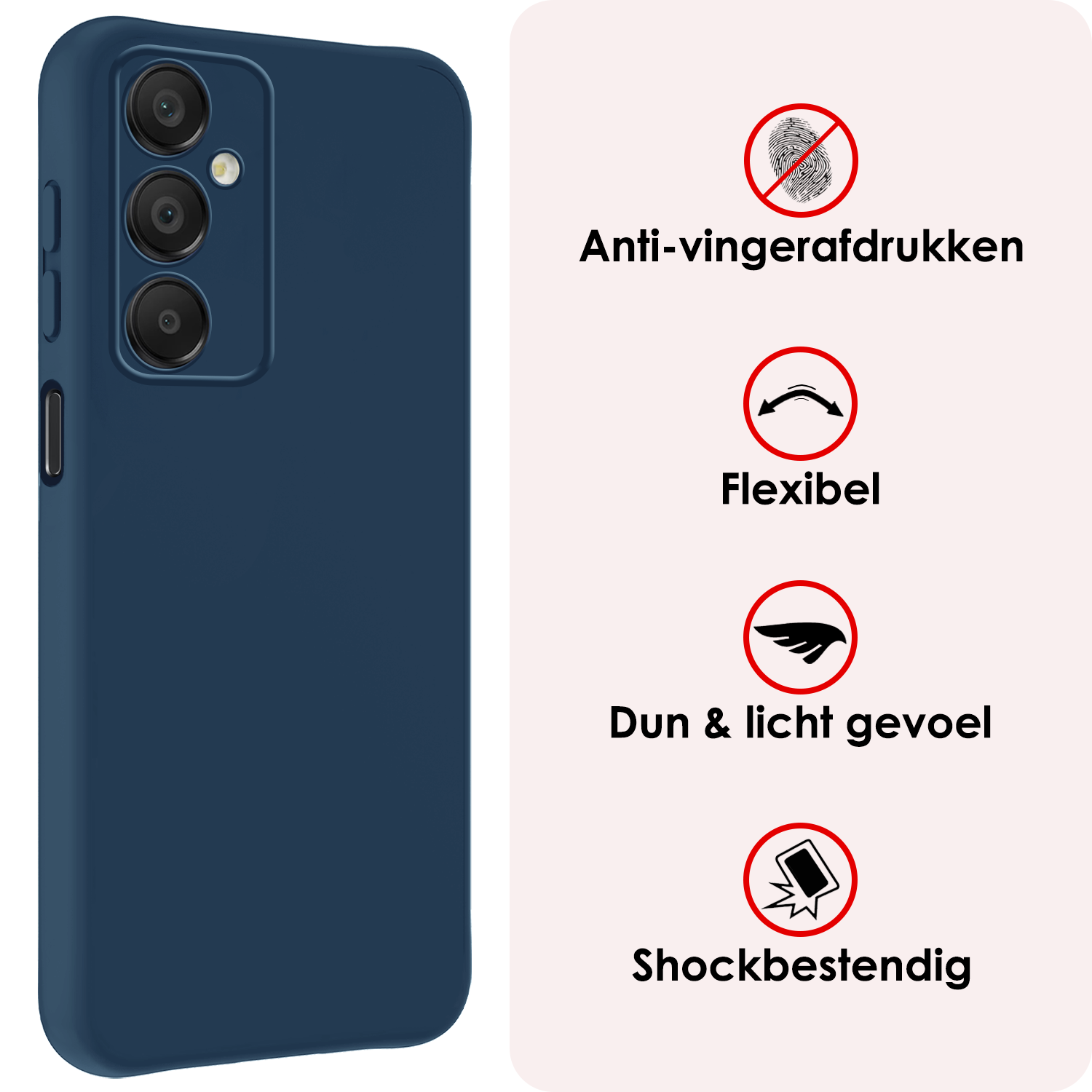 NoXx Hoes Geschikt voor Samsung A16 Hoesje Cover Siliconen Back Case Hoes Met Screenprotector - Donkerblauw