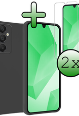 BASEY. Hoes Geschikt voor Samsung A16 Hoesje Siliconen Back Cover Case Met 2x Screenprotector - Hoesje Geschikt voor Samsung Galaxy A16 Hoes Cover Hoesje - Zwart