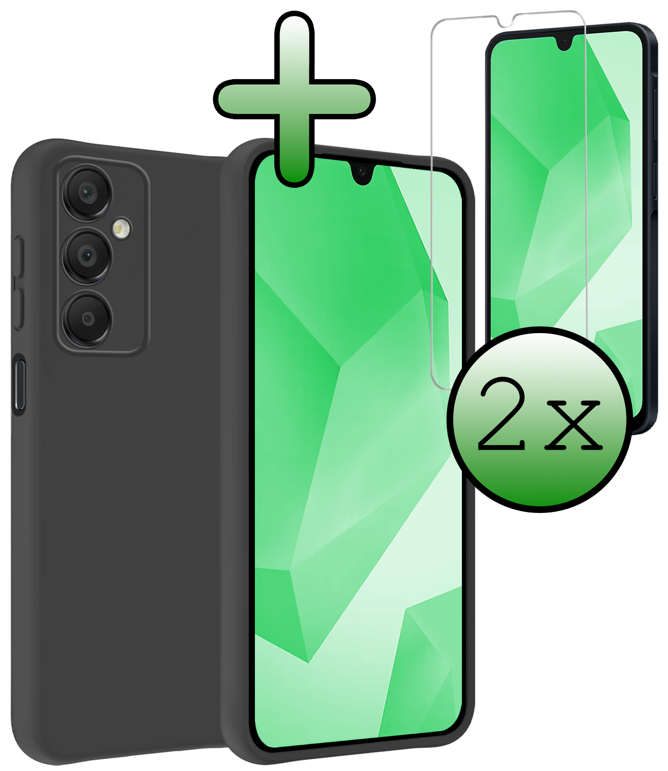 BASEY. Hoes Geschikt voor Samsung A16 Hoesje Siliconen Back Cover Case Met 2x Screenprotector - Hoesje Geschikt voor Samsung Galaxy A16 Hoes Cover Hoesje - Zwart