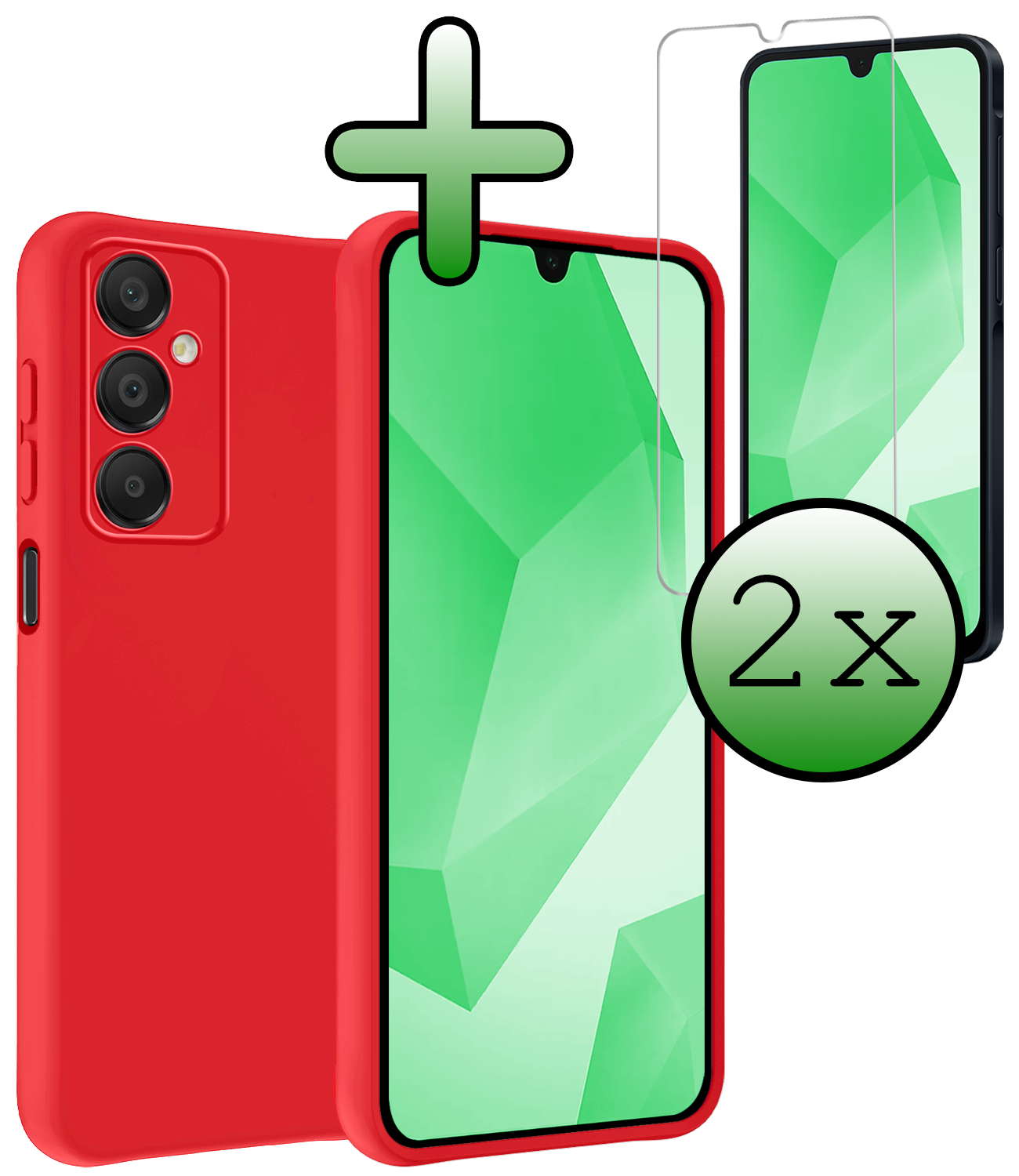 BASEY. Hoes Geschikt voor Samsung A16 Hoesje Siliconen Back Cover Case Met 2x Screenprotector - Hoesje Geschikt voor Samsung Galaxy A16 Hoes Cover Hoesje - Rood