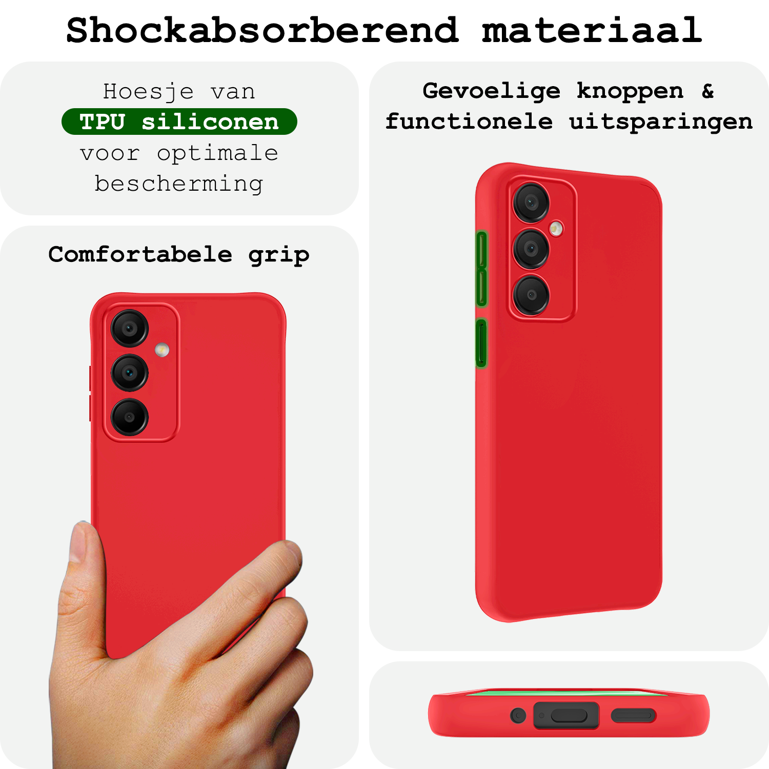 BASEY. Hoes Geschikt voor Samsung A16 Hoesje Siliconen Back Cover Case Met 2x Screenprotector - Hoesje Geschikt voor Samsung Galaxy A16 Hoes Cover Hoesje - Rood