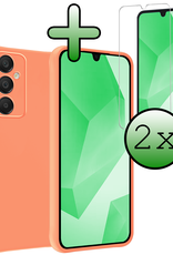 BASEY. Hoes Geschikt voor Samsung A16 Hoesje Siliconen Back Cover Case Met 2x Screenprotector - Hoesje Geschikt voor Samsung Galaxy A16 Hoes Cover Hoesje - Perzik