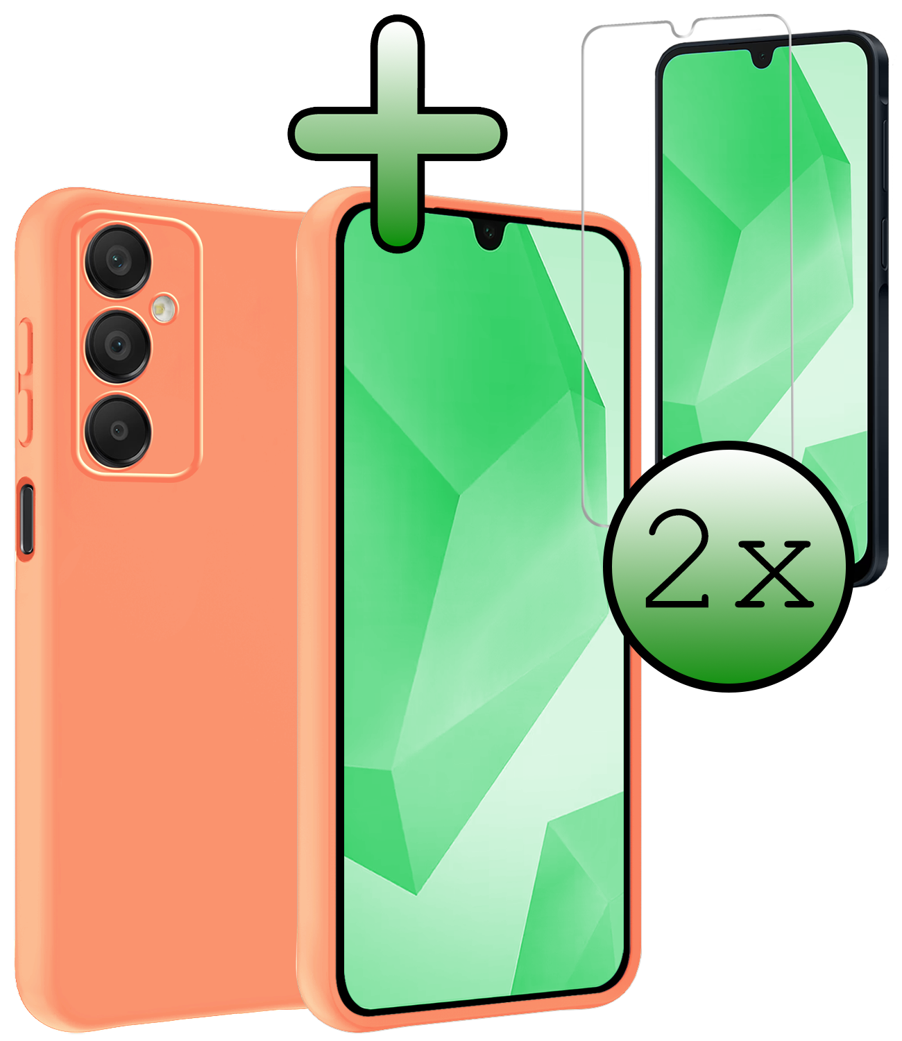 BASEY. Hoes Geschikt voor Samsung A16 Hoesje Siliconen Back Cover Case Met 2x Screenprotector - Hoesje Geschikt voor Samsung Galaxy A16 Hoes Cover Hoesje - Perzik