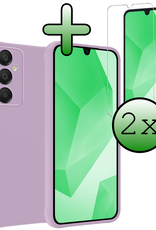 BASEY. Hoes Geschikt voor Samsung A16 Hoesje Siliconen Back Cover Case Met 2x Screenprotector - Hoesje Geschikt voor Samsung Galaxy A16 Hoes Cover Hoesje - Lila