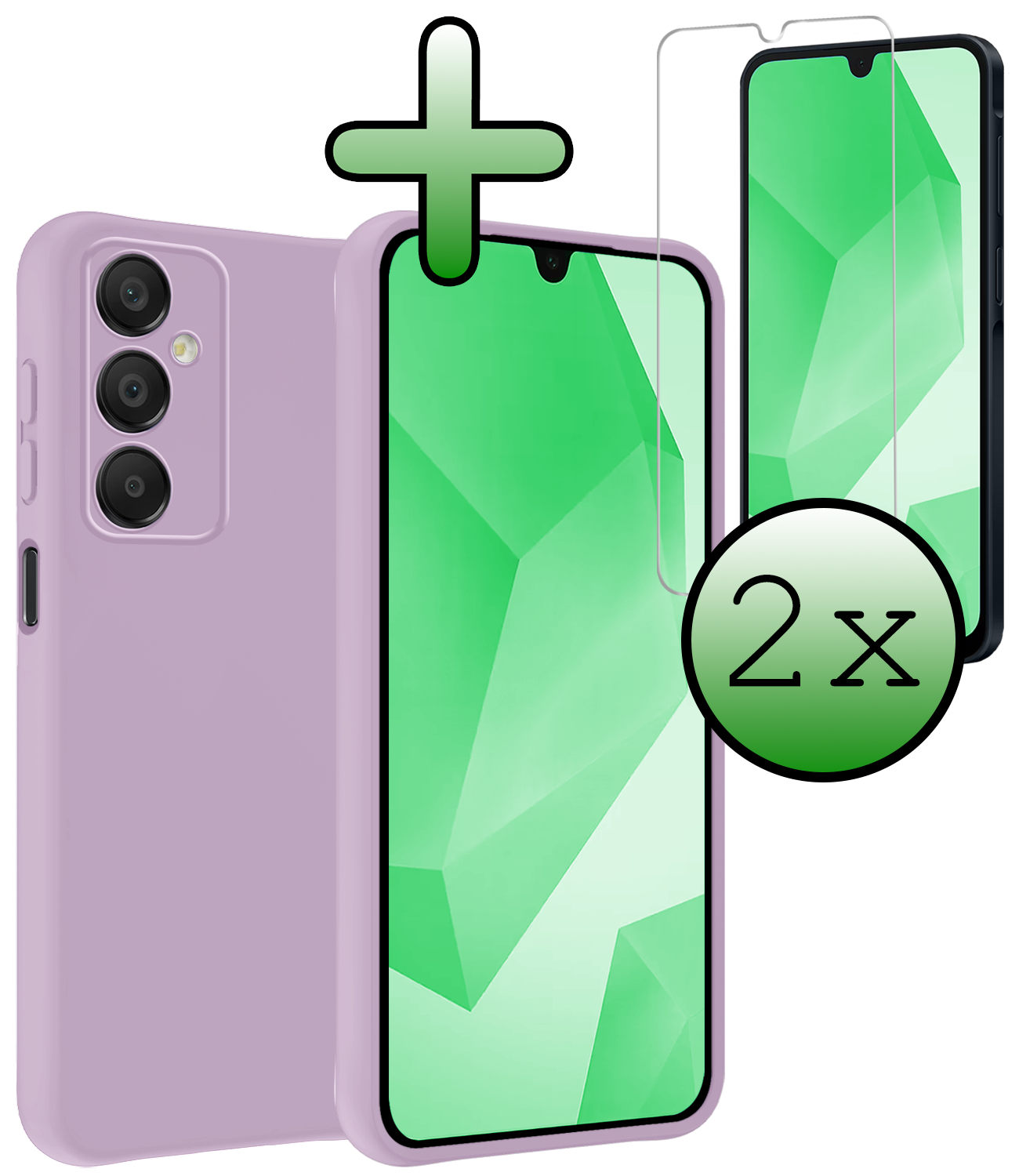 BASEY. Hoes Geschikt voor Samsung A16 Hoesje Siliconen Back Cover Case Met 2x Screenprotector - Hoesje Geschikt voor Samsung Galaxy A16 Hoes Cover Hoesje - Lila