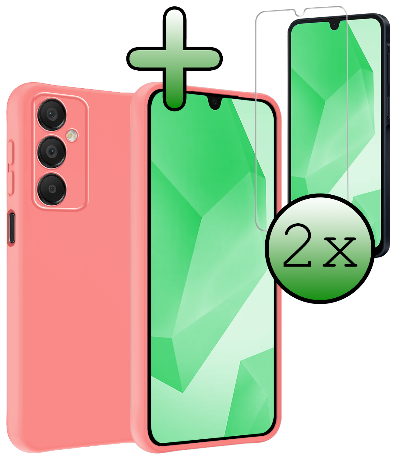 BASEY. Hoes Geschikt voor Samsung A16 Hoesje Siliconen Back Cover Case Met 2x Screenprotector - Hoesje Geschikt voor Samsung Galaxy A16 Hoes Cover Hoesje - Lichtroze