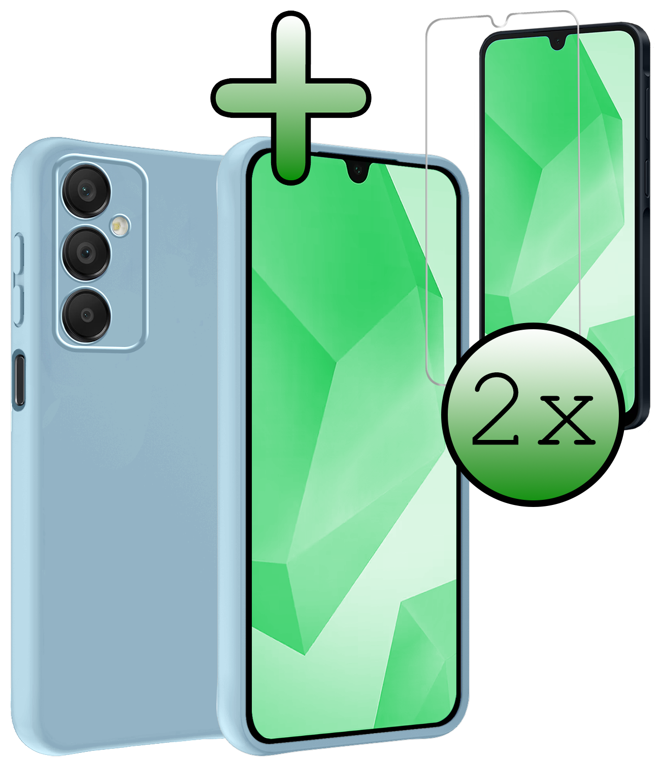 BASEY. Hoes Geschikt voor Samsung A16 Hoesje Siliconen Back Cover Case Met 2x Screenprotector - Hoesje Geschikt voor Samsung Galaxy A16 Hoes Cover Hoesje - Lichtblauw