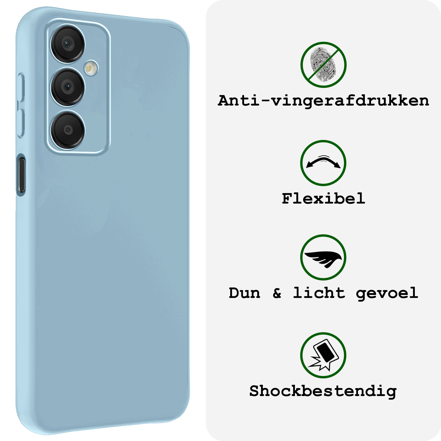 BASEY. Hoes Geschikt voor Samsung A16 Hoesje Siliconen Back Cover Case Met 2x Screenprotector - Hoesje Geschikt voor Samsung Galaxy A16 Hoes Cover Hoesje - Lichtblauw